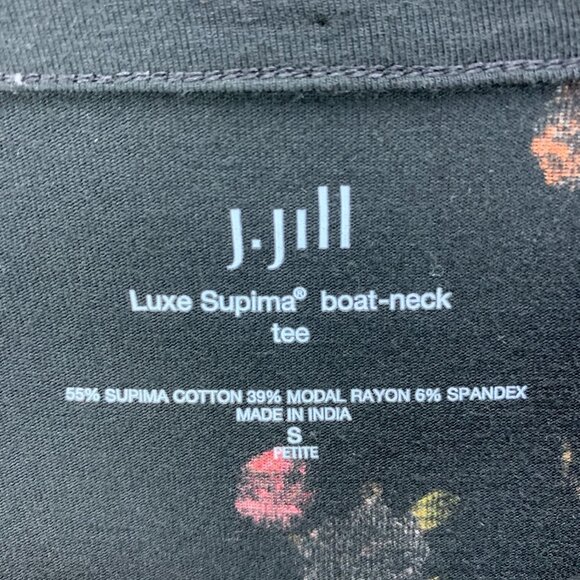 J‎ Jill Top Womens Small Petite Black Floral Pullover Tee Supima Cotton Stretchy - Picture 13 of 14